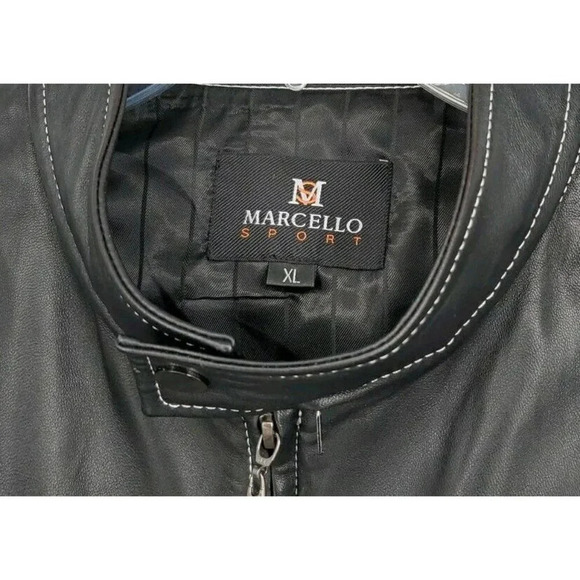 MARCELLO SPORT Mens XLarge Black Lined Leather Coat Zip SUPER SOFT LEATHER - Picture 3 of 12
